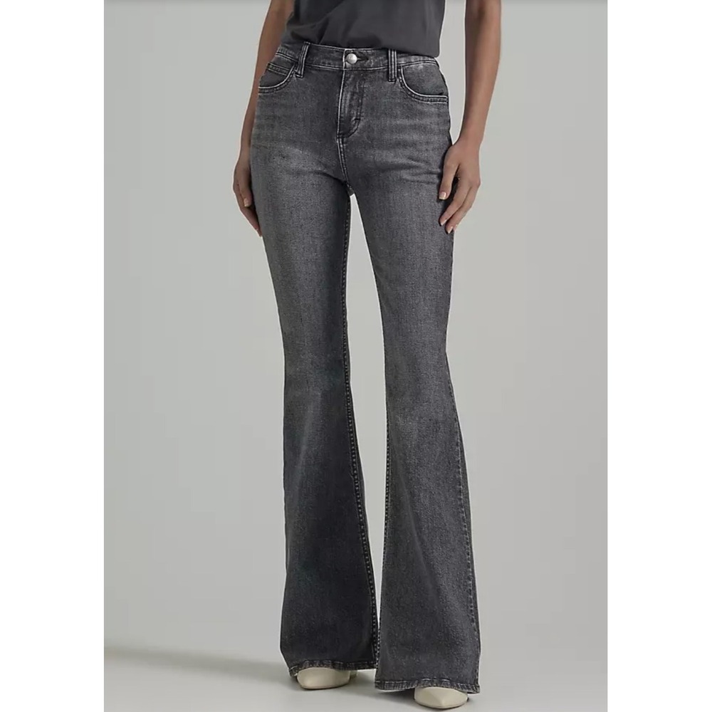 Lee Legendary Mid Rise Flare Jeans Blurred Darks Gray Womens 8 Long